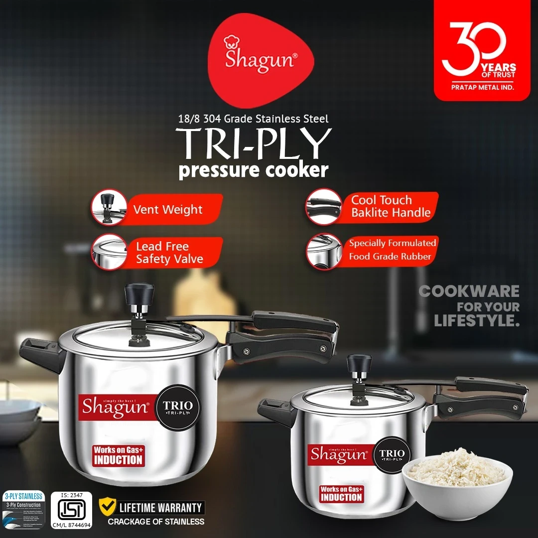 Shagun Tri Ply 3 liter Pressure cooker